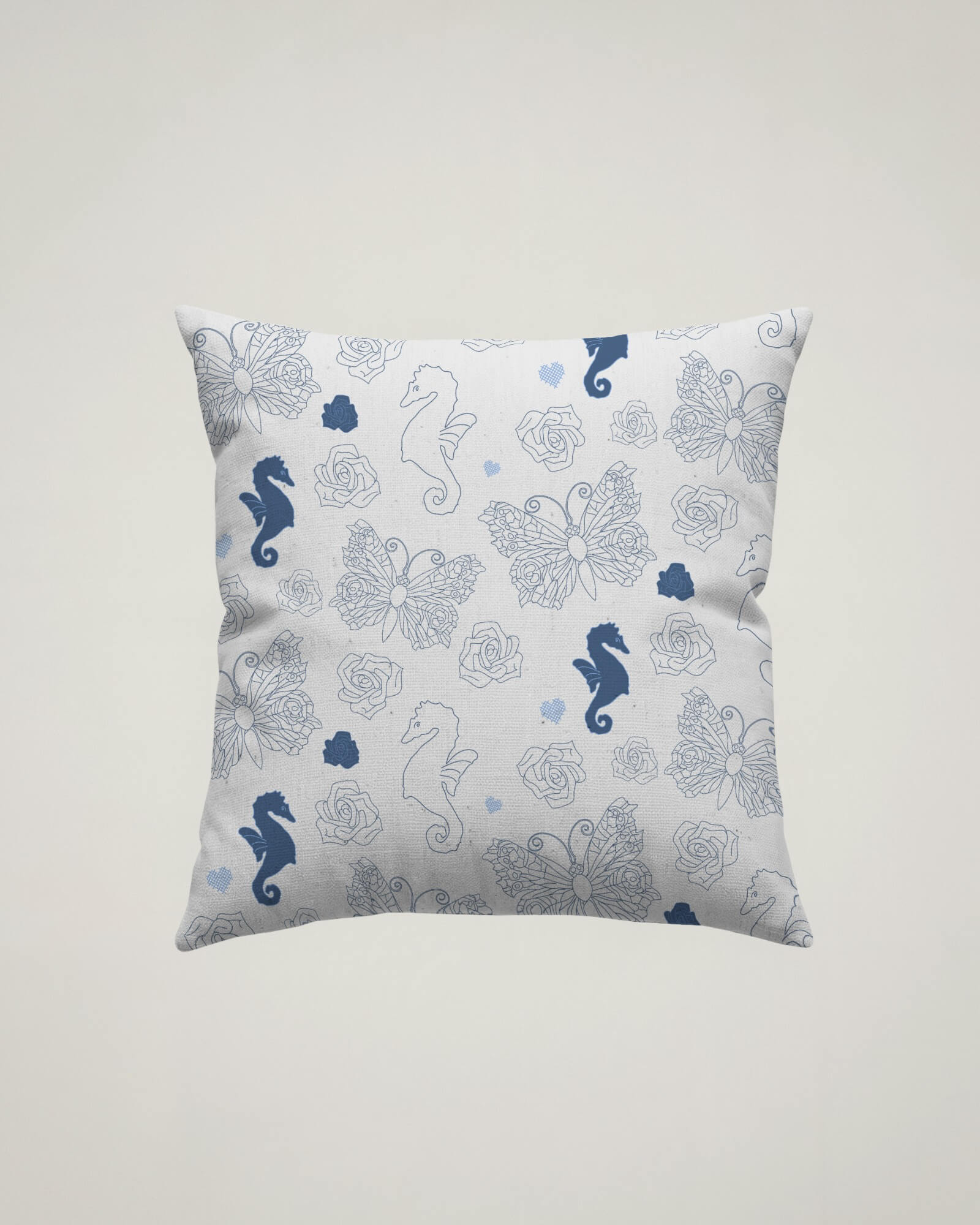 cus_beu_rom_001 Beauty & Romance Cushion - Blue Cameo & Roses, Fans - Image 1